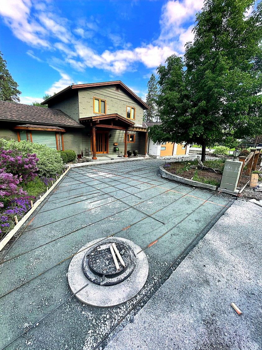 Before: driveway formed with rebar before the pour